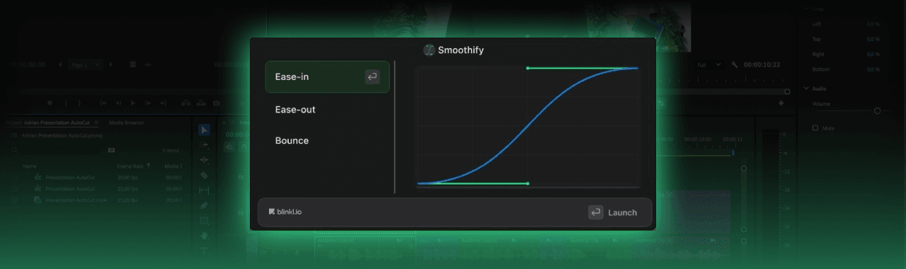 Smoothify extension for bouncing effect on Premiere pro on blinkl.io - command bar shortcuts
