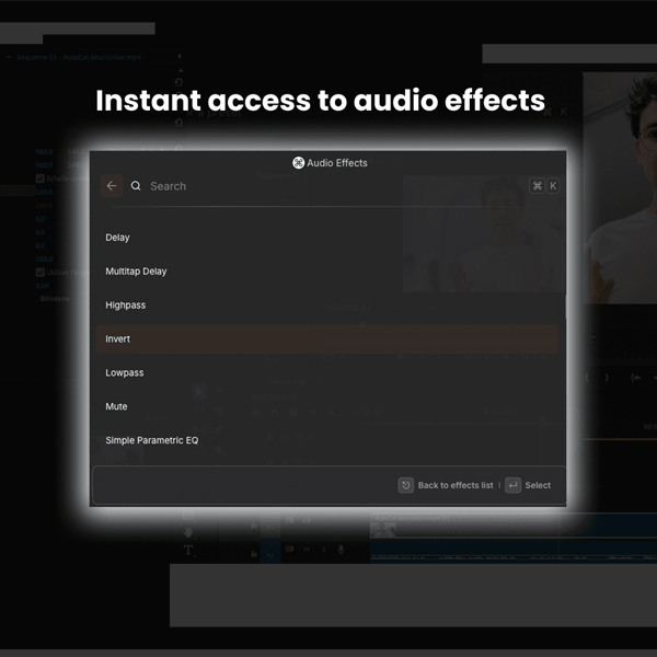 Easily add audio effects to your video with SnapCaptions, available on blinkl.io - all the premiere pro audio effects available in a shortcut